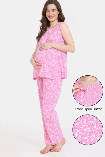 Buy Zivame Maternity Summer Thyme Knit Cotton Pyjama Set - Begonia Pink